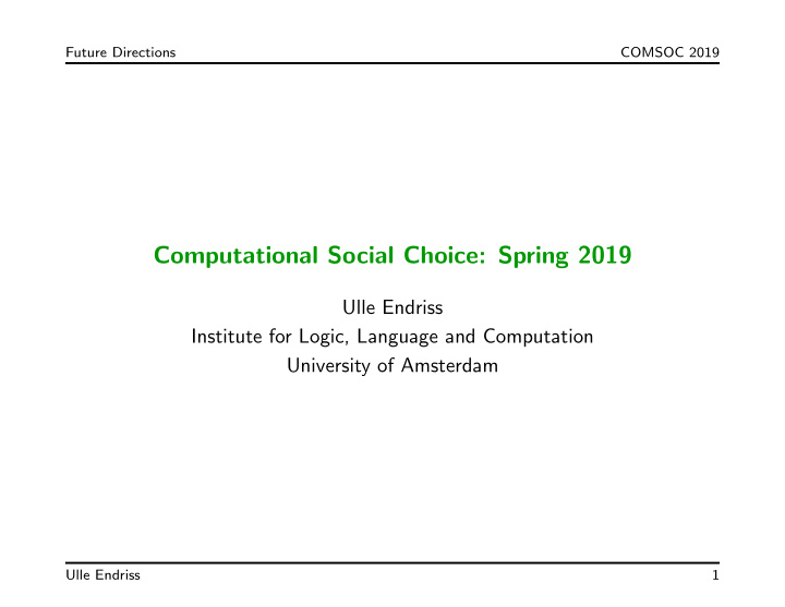 computational social choice spring 2019