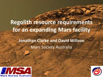 Regolith resource requirements  for an expanding Mars facility  Jonathan Clarke and David Willson