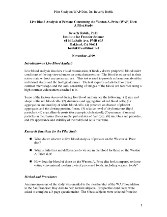Pilot Study on WAP Diet, Dr. Beverly Rubik  Live Blood Analysis of Persons Consuming the Weston A.