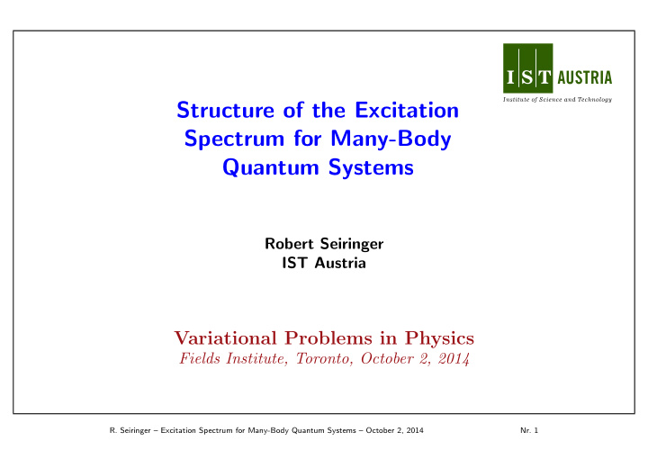 structure of the excitation spectrum for many body