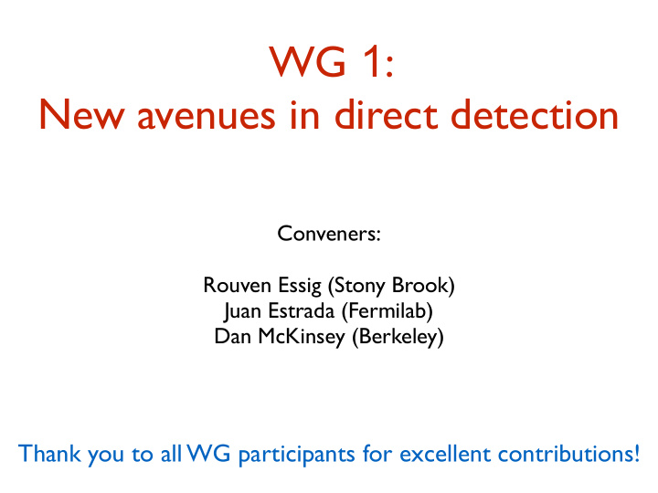 wg 1 new avenues in direct detection