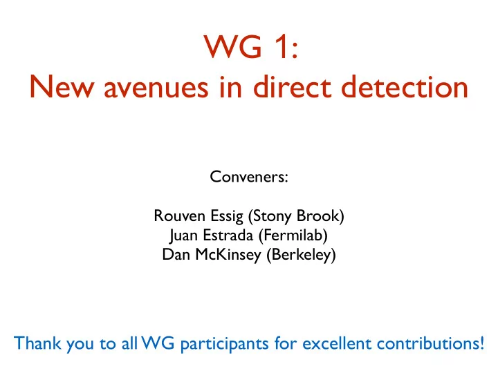 wg 1 new avenues in direct detection