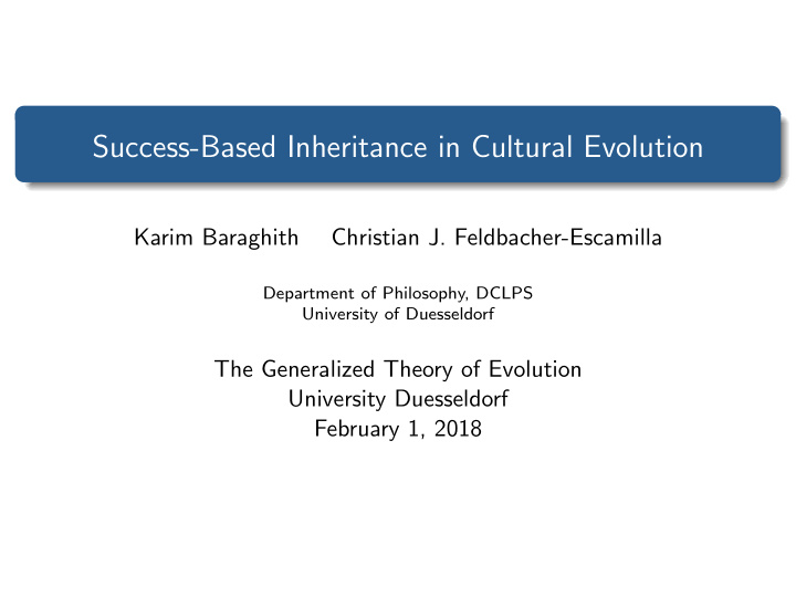 success based inheritance in cultural evolution
