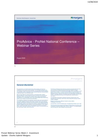 ProAdvice - ProNet National Conference   Webinar Series  August 2020  1  1  General disclaimer