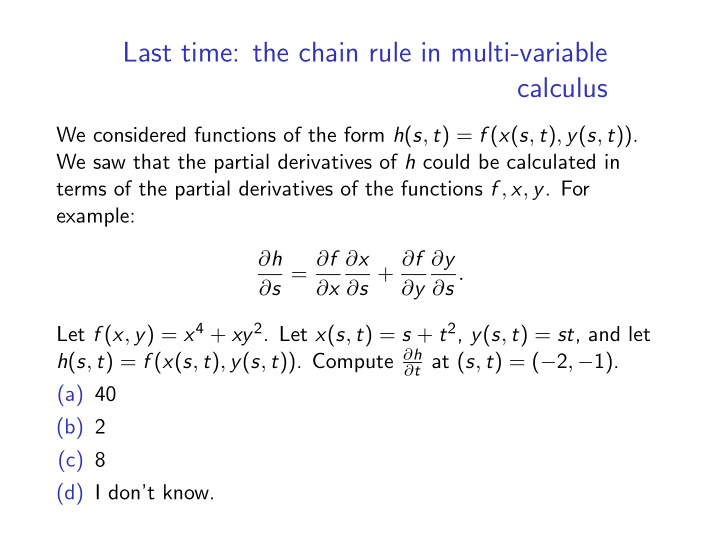 last time the chain rule in multi variable calculus