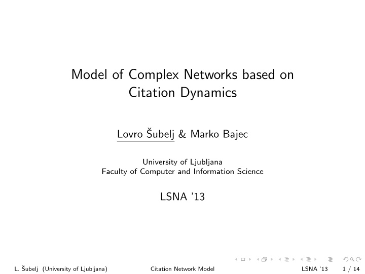 model of complex networks based on citation dynamics