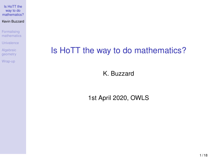 is hott the way to do mathematics
