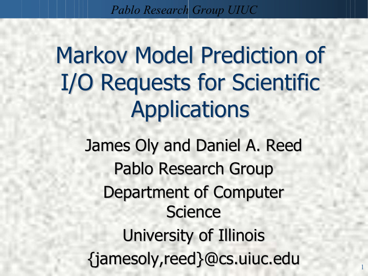 markov model prediction of markov model prediction of i o