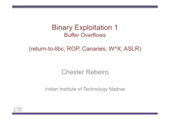 Binary Exploitation 1  Buffer Overflows  (return-to-libc, ROP, Canaries, W^X, ASLR)  Chester