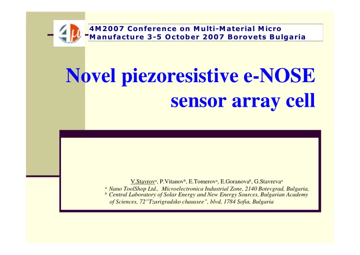 novel piezoresistive e nose sensor array cell