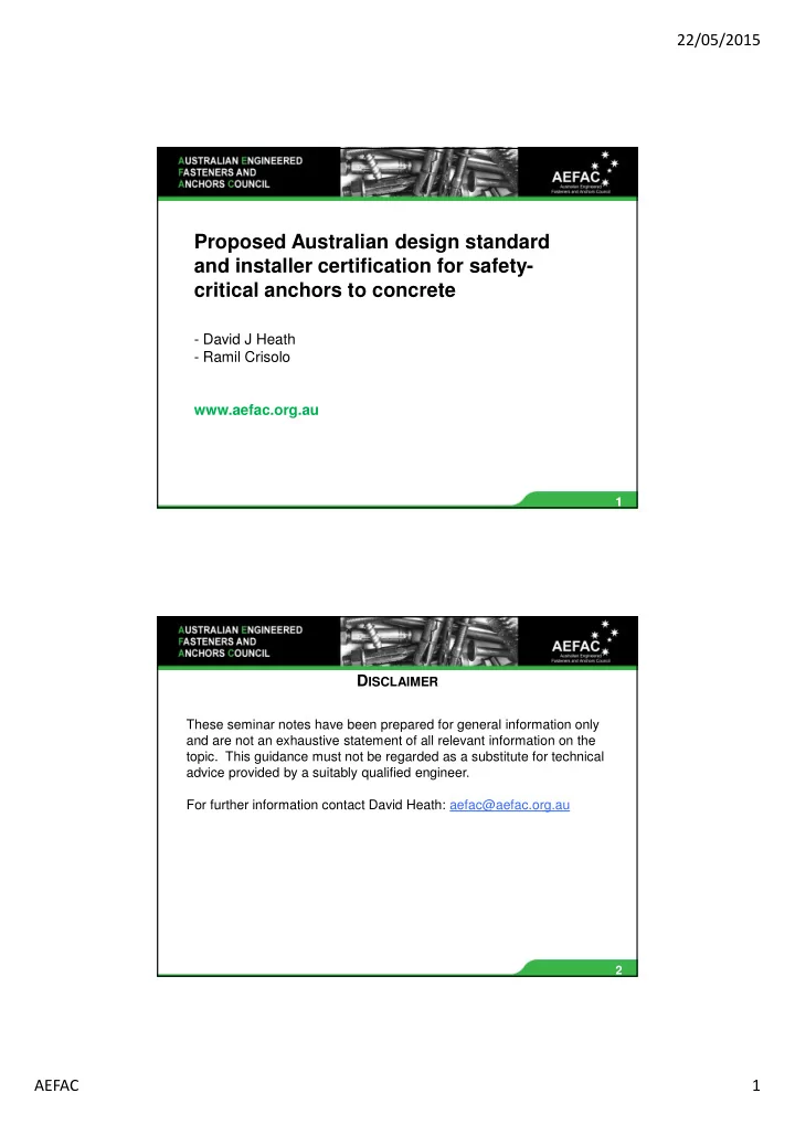 proposed australian design standard and installer