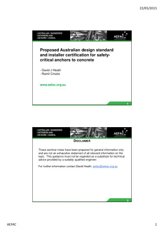 Proposed Australian design standard  and installer certification for safety-  critical anchors to