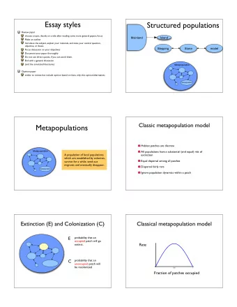 Essay styles  Structured populations  Review paper  choose a topic, decide on a title after reading