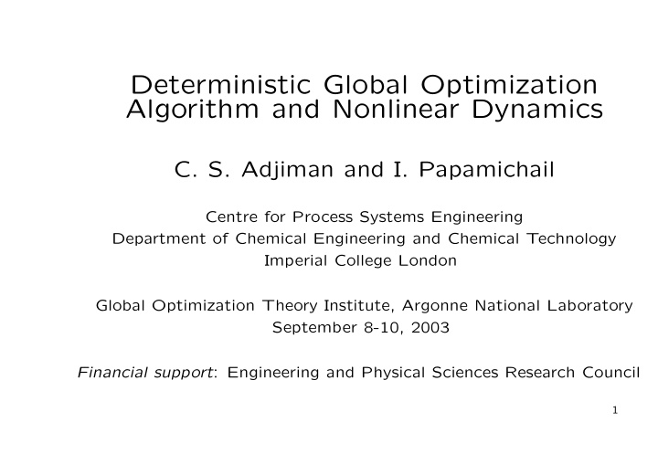 deterministic global optimization algorithm and nonlinear