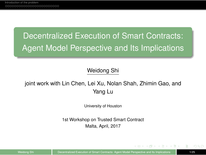 decentralized execution of smart contracts agent model