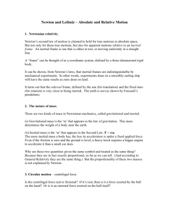 Newton and Leibniz  Absolute and Relative Motion 1.  Newtonian relativity .  Newtons second