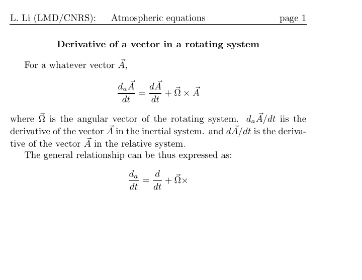 l li lmd cnrs atmospheric equations page 1 derivative of