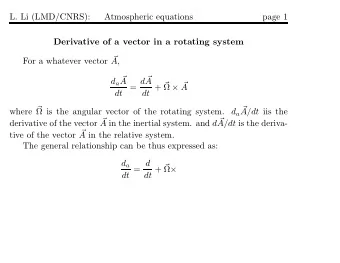 L. Li (LMD/CNRS):  Atmospheric equations  page 1  Derivative of a vector in a rotating system For a