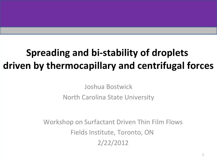 spreading and bi stability of droplets driven by