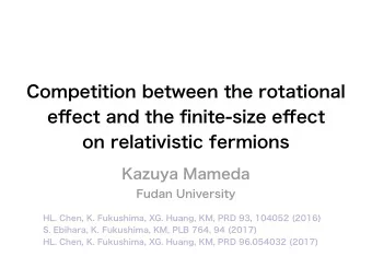 Competition between the rotational  effect and the finite-size effect  on relativistic fermions