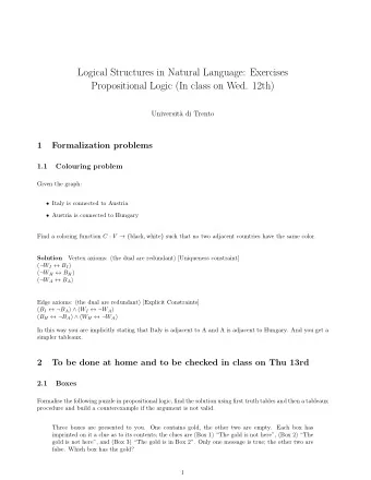 Logical Structures in Natural Language: Exercises  Propositional Logic (In class on Wed. 12th)