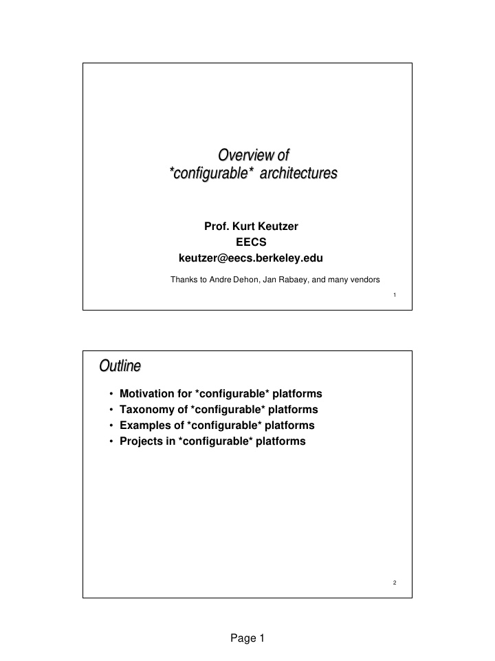 overview of overview of configurable architectures