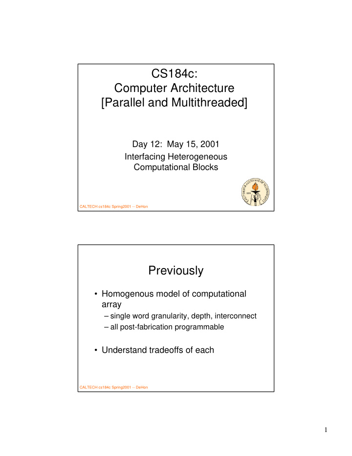 cs184c computer architecture parallel and multithreaded