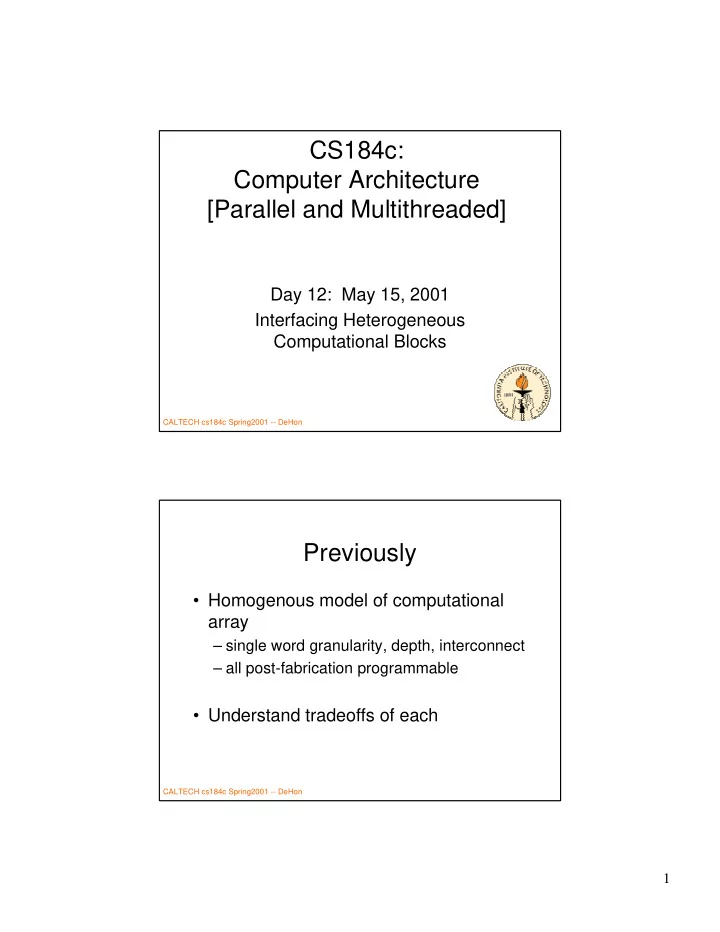 cs184c computer architecture parallel and multithreaded