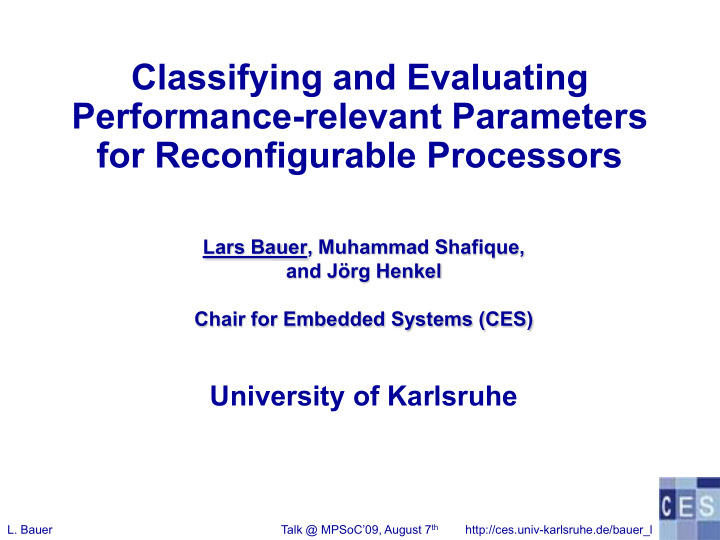 performance relevant parameters