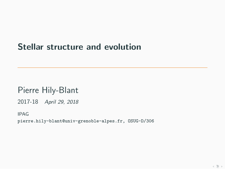 stellar structure and evolution pierre hily blant