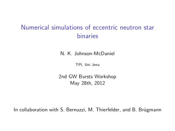 Numerical simulations of eccentric neutron star  binaries  N. K. Johnson-McDaniel  TPI, Uni Jena