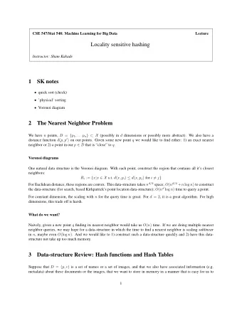 Locality sensitive hashing  Instructor: Sham Kakade  1  SK notes  quick sort (check)