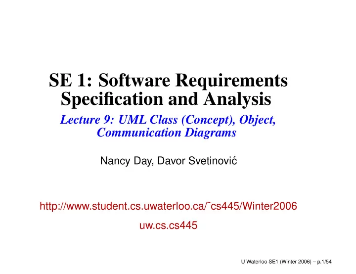 se 1 software requirements specification and analysis