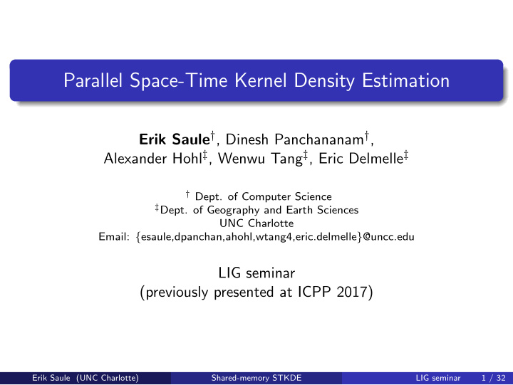 parallel space time kernel density estimation