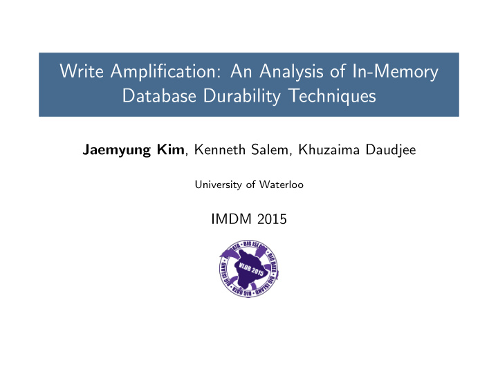 write amplification an analysis of in memory database