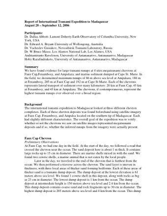 Report of International Tsunami Expedition to Madagascar  August 28  September 12, 2006