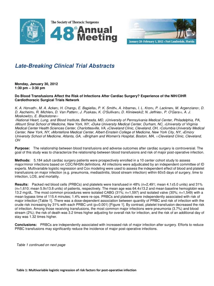 late breaking clinical trial abstracts monday january 30