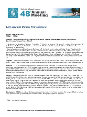 Late-Breaking Clinical Trial Abstracts Monday, January 30, 2012 1:30 pm  3:30 pm  Do Blood