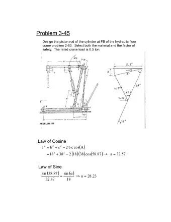Problem 3-45  Design the piston rod of the cylinder at FB of the hydraulic floor  crane problem