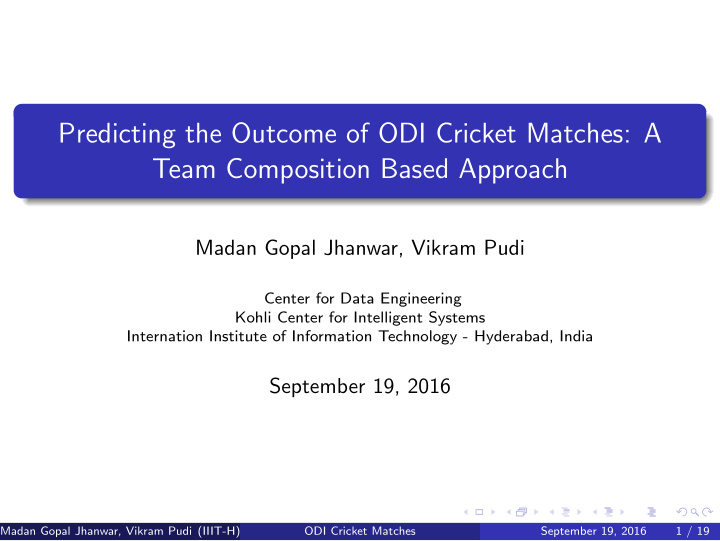 predicting the outcome of odi cricket matches a team