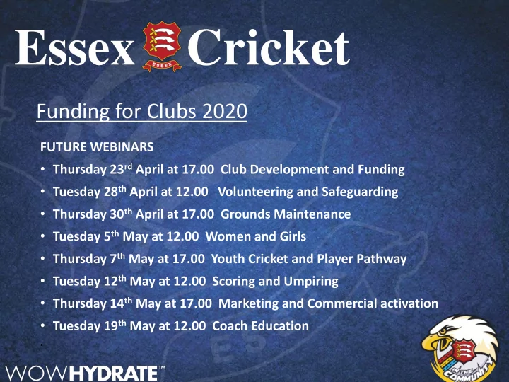 funding for clubs 2020