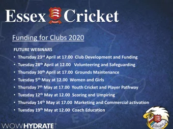 Funding for Clubs 2020  FUTURE WEBINARS  Thursday 23 rd April at 17.00 Club Development and