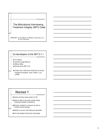 Wanted !!  Quick and dirty rating system for MI  Must be able to generate simple ratings