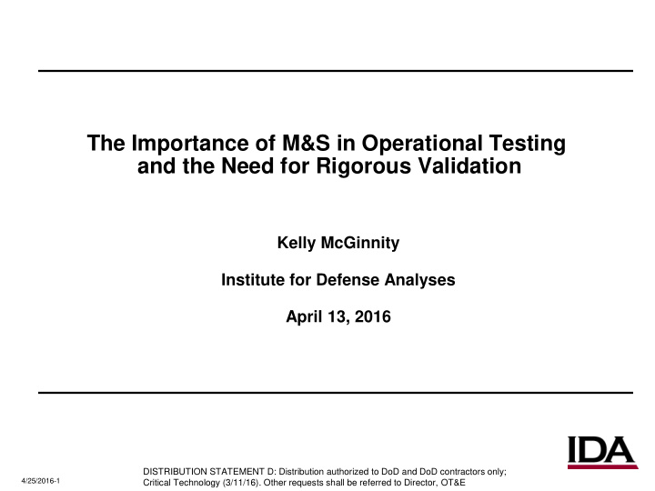 the importance of m s in operational testing and the need