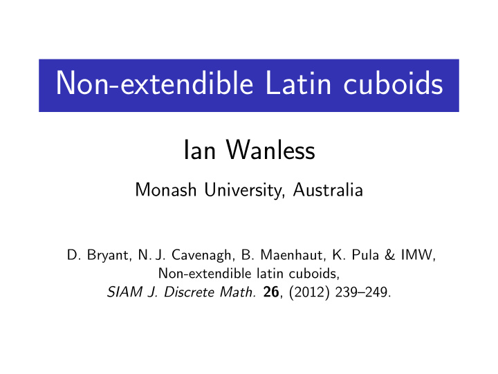 non extendible latin cuboids