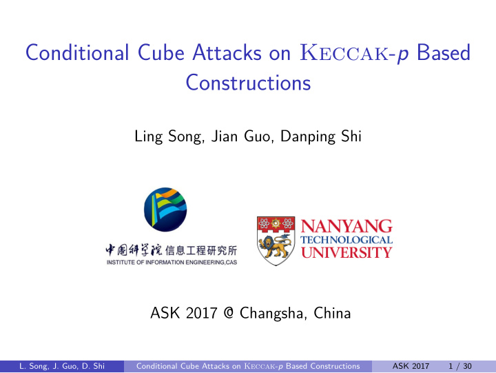 conditional cube attacks on keccak p based constructions