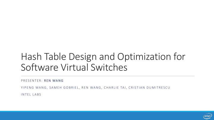 hash table design and optimization for