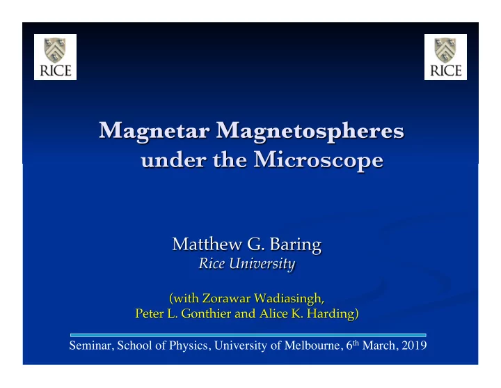 seminar school of physics university of melbourne 6 th