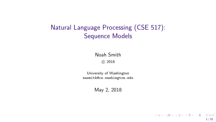 natural language processing cse 517 sequence models