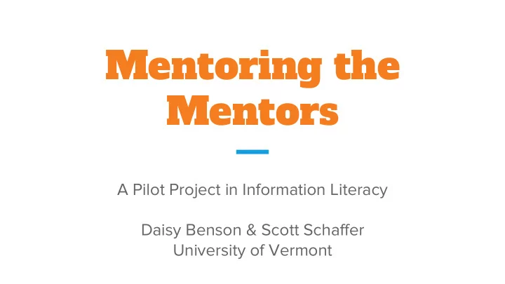 mentoring the mentors